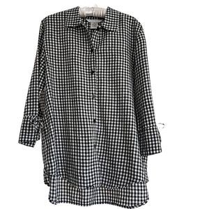 Vintage Uniform by John Paul Richard Linen Gingham Button Down Long Blouse LP